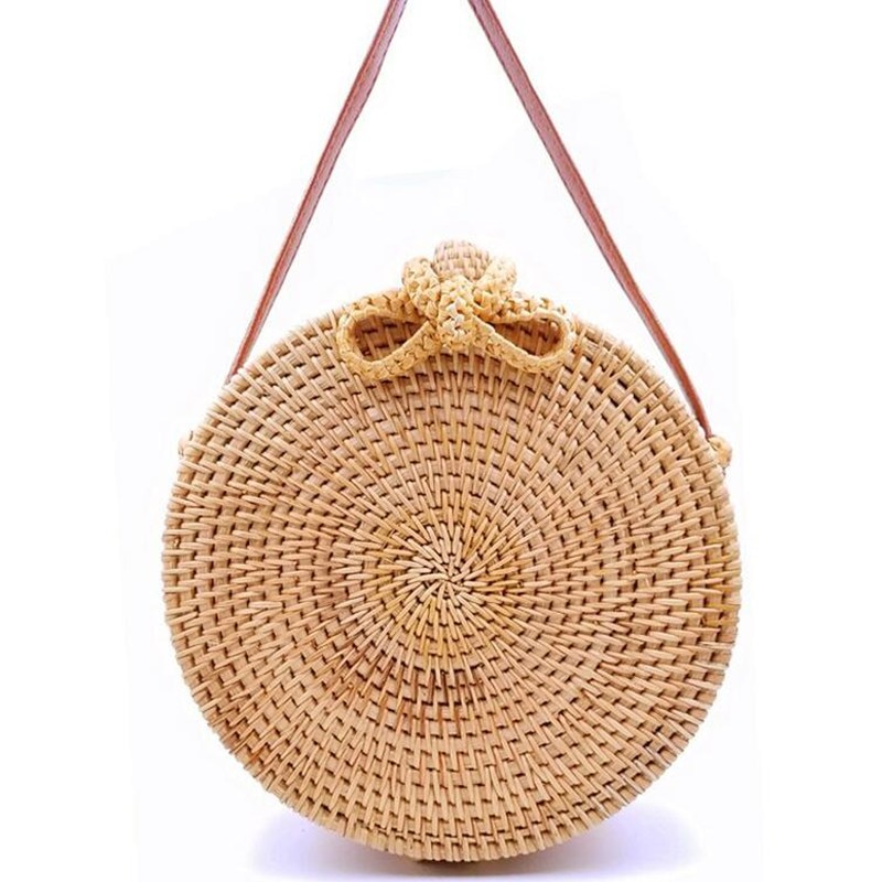 leather straw shoulder bag